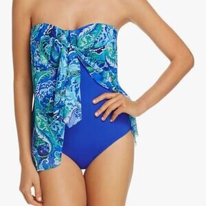 Lauren Ralph Lauren‎ Blue Exotic Flyaway Blue One Piece Swimsuit Size 4